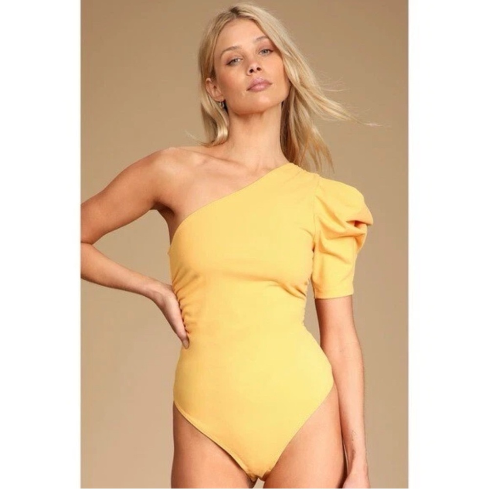 Free People Something About You Ruffle Puff Sleeve Bodysuit S